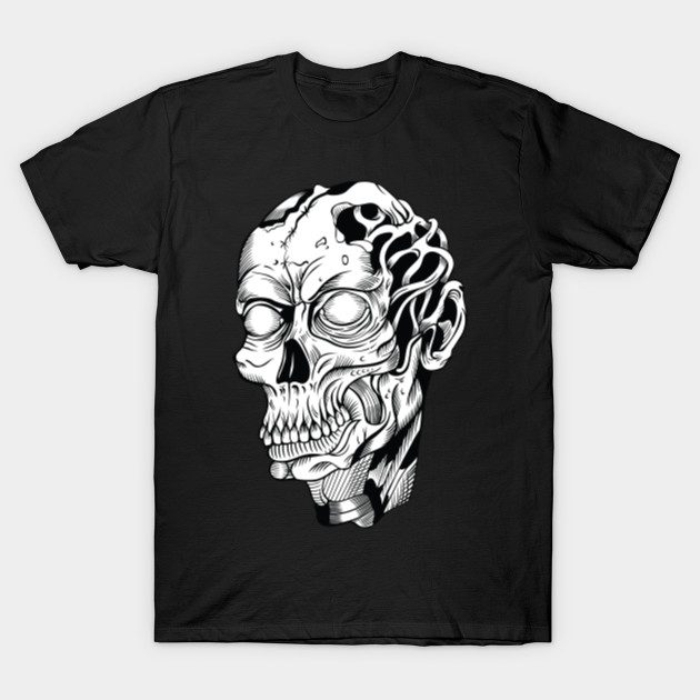 Evil White on Black Zombie T-Shirt-TOZ